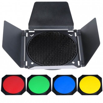 Godox BD-04 Barn Door + Honeycomb Grid + 4 Color Filter for Standard Reflector Godox BD-04 Barn Door + Honeycomb Grid + 4 Color Filter for Standard Reflector